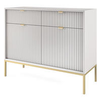 KOMMODE Kioto 104 cm in Grau mit goldenen Füßen und geriffelten Fronten - Goldfarben/Grau, Holzwerkstoff/Metall (104/83/39cm) - Ravio
