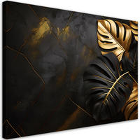 WANDBILD goldene und schwarze monstera blätter auf einem abstrakten hintergrund - Schwarz, Textil (60/40cm) - Feeby