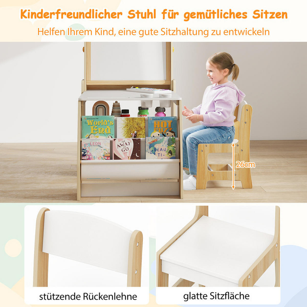 KINDERTISCHSET aus Holz natur(2-tlg) - Naturfarben, Holzwerkstoff (101/112/59cm) - COSTWAY