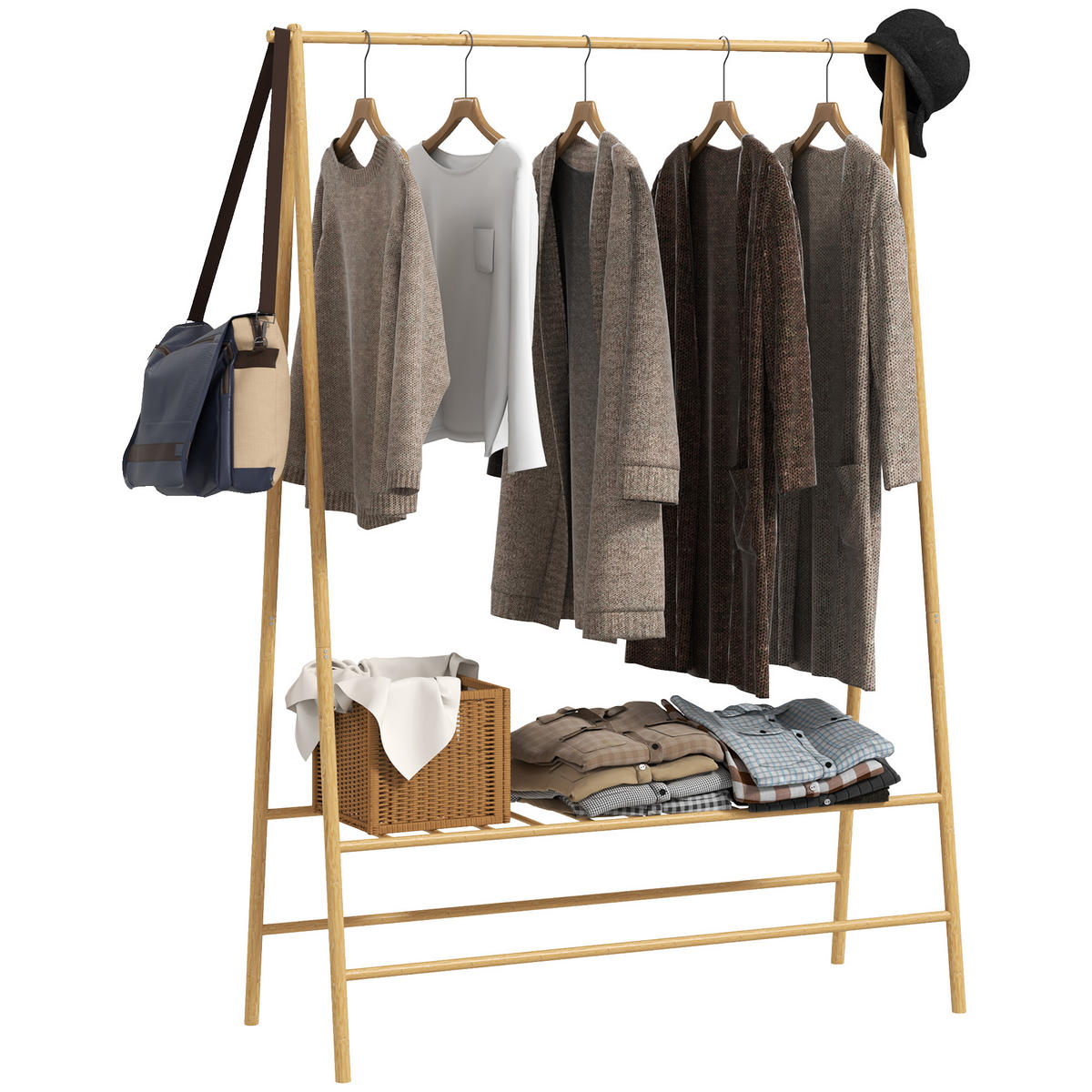 GARDEROBENSTÄNDER Bambus, 116 x 43,5 x 160 cm, Naturholz - Naturfarben, Naturmaterialien (116/160/43.5cm) - HOMCOM
