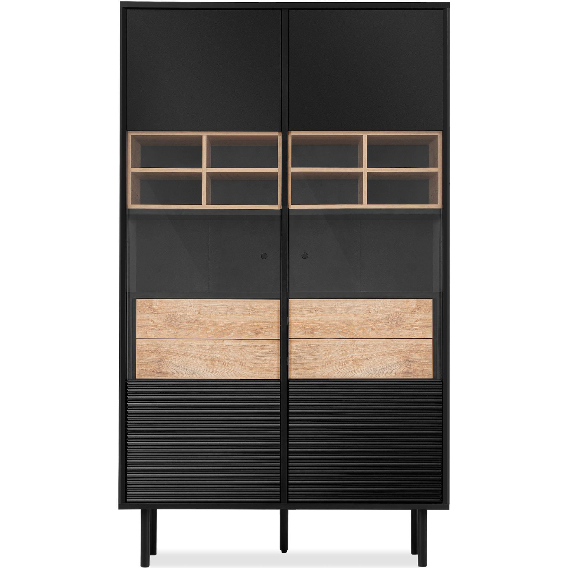 VITRINENSCHRÄNK LOFTY Kreuzeinlage, schwarz / Eiche natur - Eichefarben/Multicolor, Holzwerkstoff (102/174/41cm) - KONSIMO®