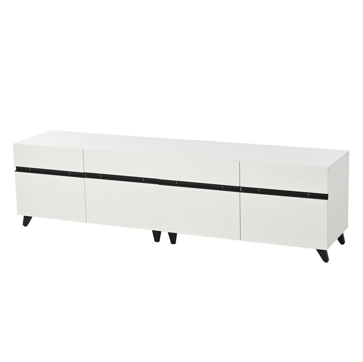 TV stolek 180/40/49 cm s vysokým leskem, 4 skříňkami, nastavitelnými přepážkami a 8 nohami, Bílá - bílá, kompozitní dřevo (180/49/40cm) - Redom