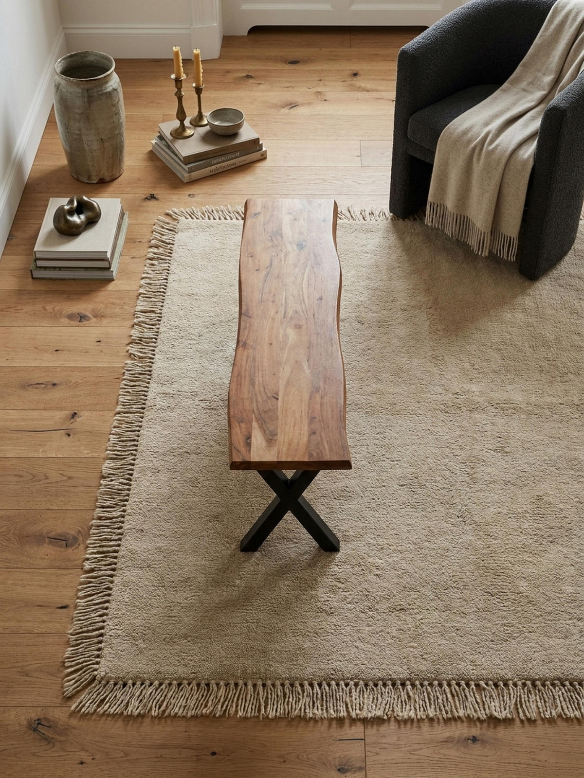 ESSZIMMERBANK Massivholz Metall Baumkante X-Beine, Akazie 140x40x46 cm - Schwarz/Braun, Holz/Metall (140/46/40cm) - KADIMA DESIGN