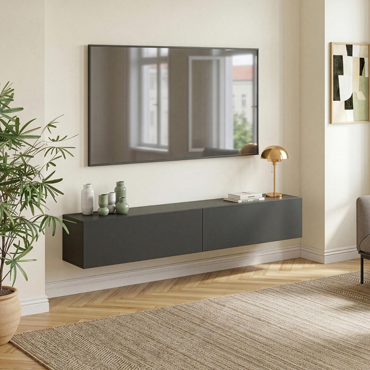 HÄNGELOWBOARD Evaton - Dunkelgrau, Holzwerkstoff (180/30/31.5cm) - [en.casa]