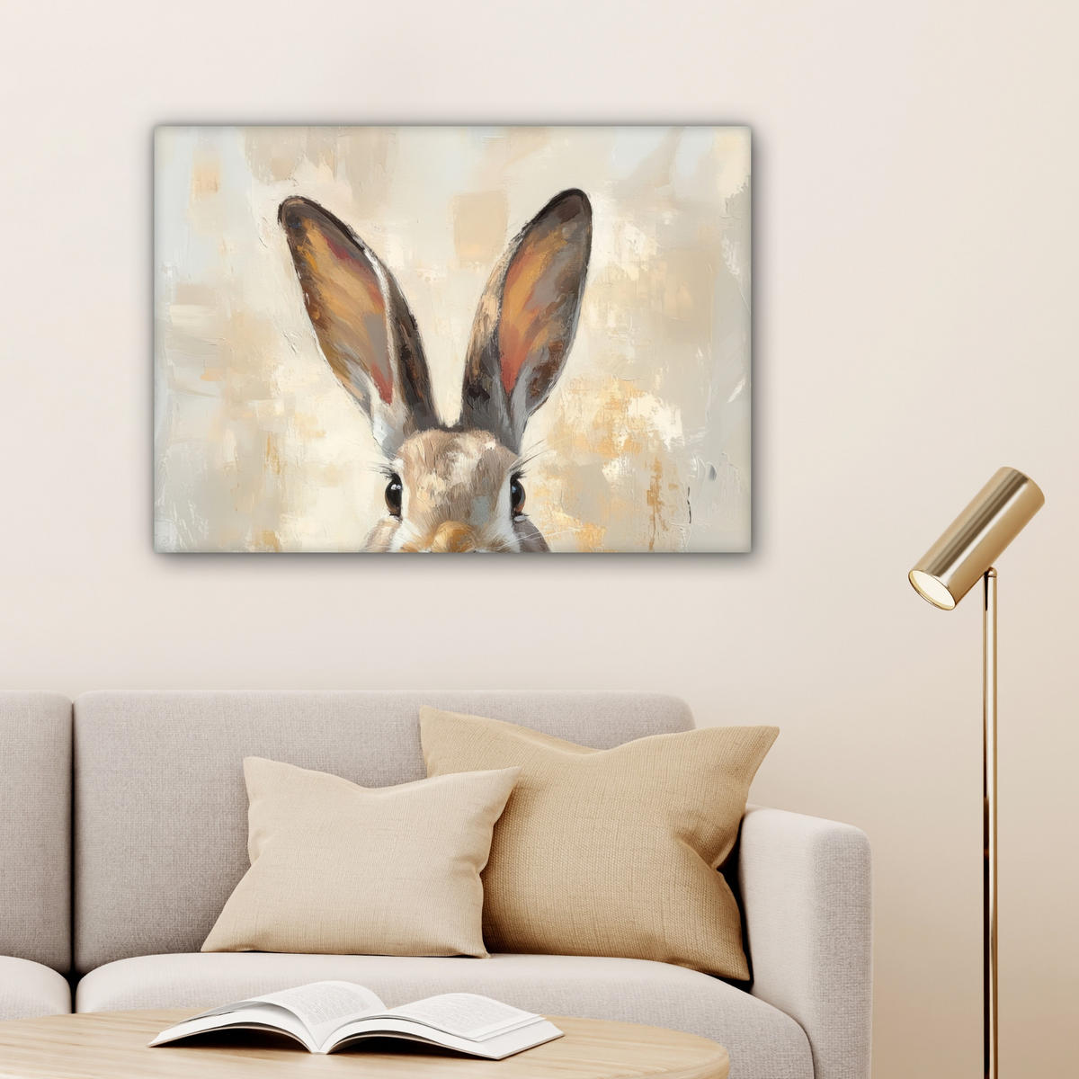 LEINWANDBILD Hase - Ohren - Braun Wandbilder 80x60 cm - Beige, Textil (80/60cm) - MuchoWow