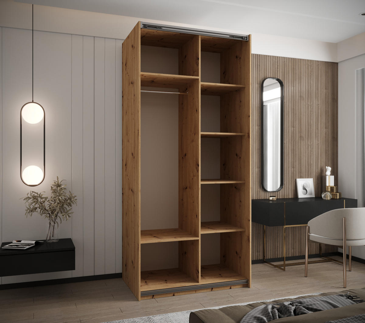 SCHWEBETÜRENSCHRANK 245,5/120/64 2-türig - Schwarz/Weiß, Holz/Metall (120/245/64cm) - Abiks Möbel