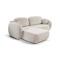 ECKSOFA AMICO L-S Creme Geflochtener Stoff mit Schlaffunktion - Creme, Holz (248/174cm) - MASSENO