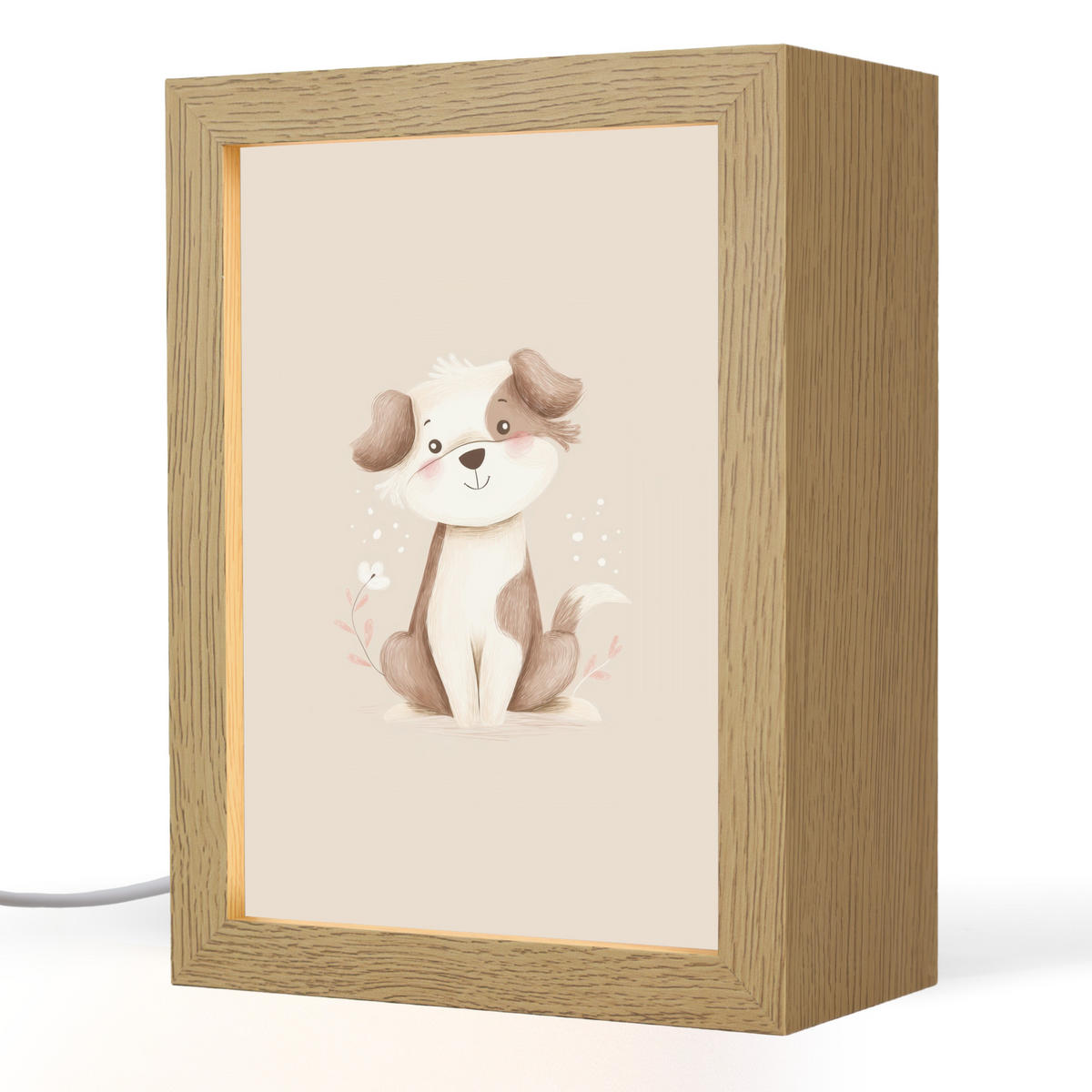 NACHTTISCHLAMPE Hund - Gefleckt - Braun 15x20 cm - Beige, Holzwerkstoff (8/15/20cm)