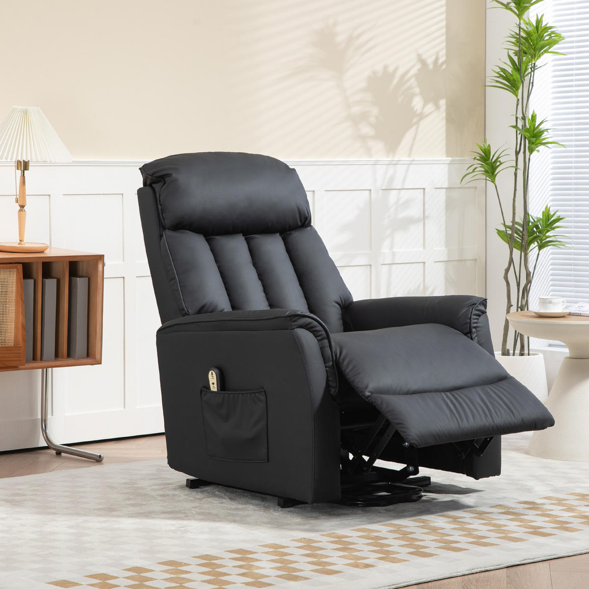 SESSEL mit Aufstehhilfe Kunstleder schwarz - Schwarz, Leder/Holzwerkstoff (80/104/94cm) - HOMCOM