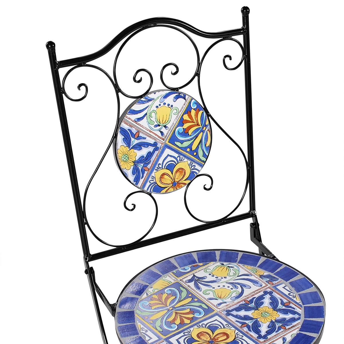 GARTENSTUHL 2er Set klappbar Metall Schwarz Coriano - Blau/Schwarz, Metall (40/90/45cm) - Beliani