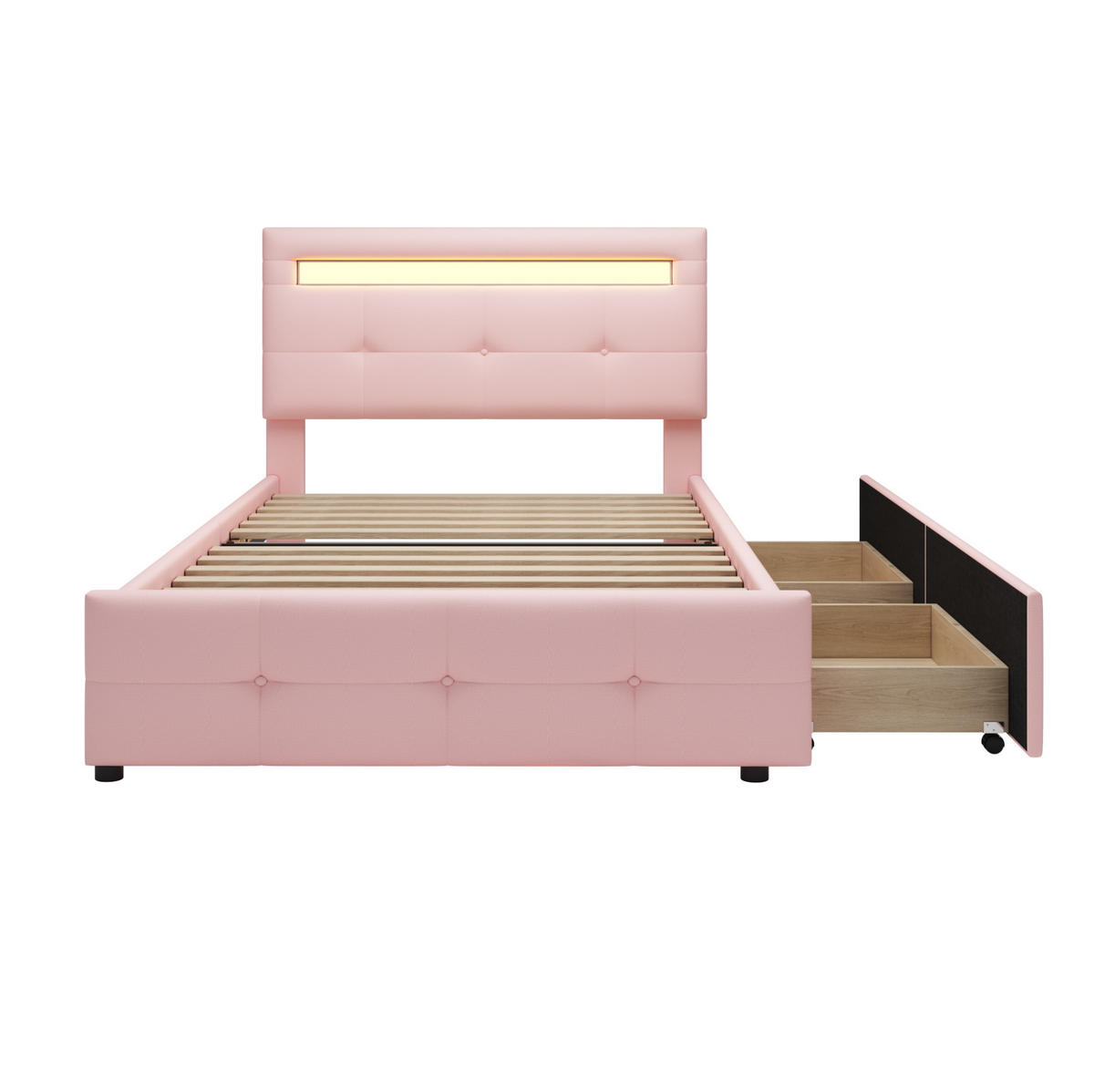BETT mit LED und 2 Schubladen 90x200 cm Pink - Pink, Holz (90/200cm) - Meubliv