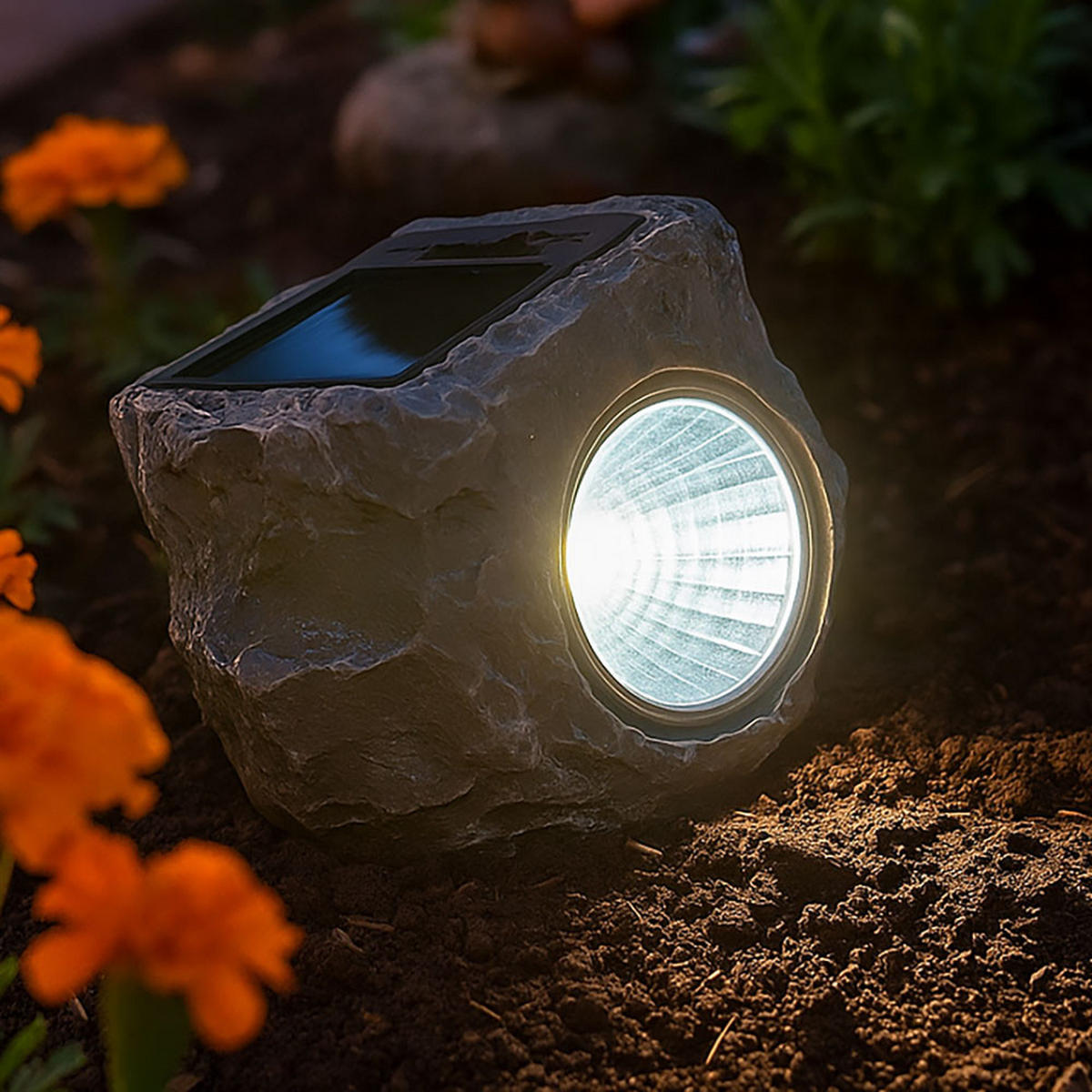 LED SOLARLEUCHTE Stein Grau - Schwarz, Glas (17/17/25cm) - Globo Lighting