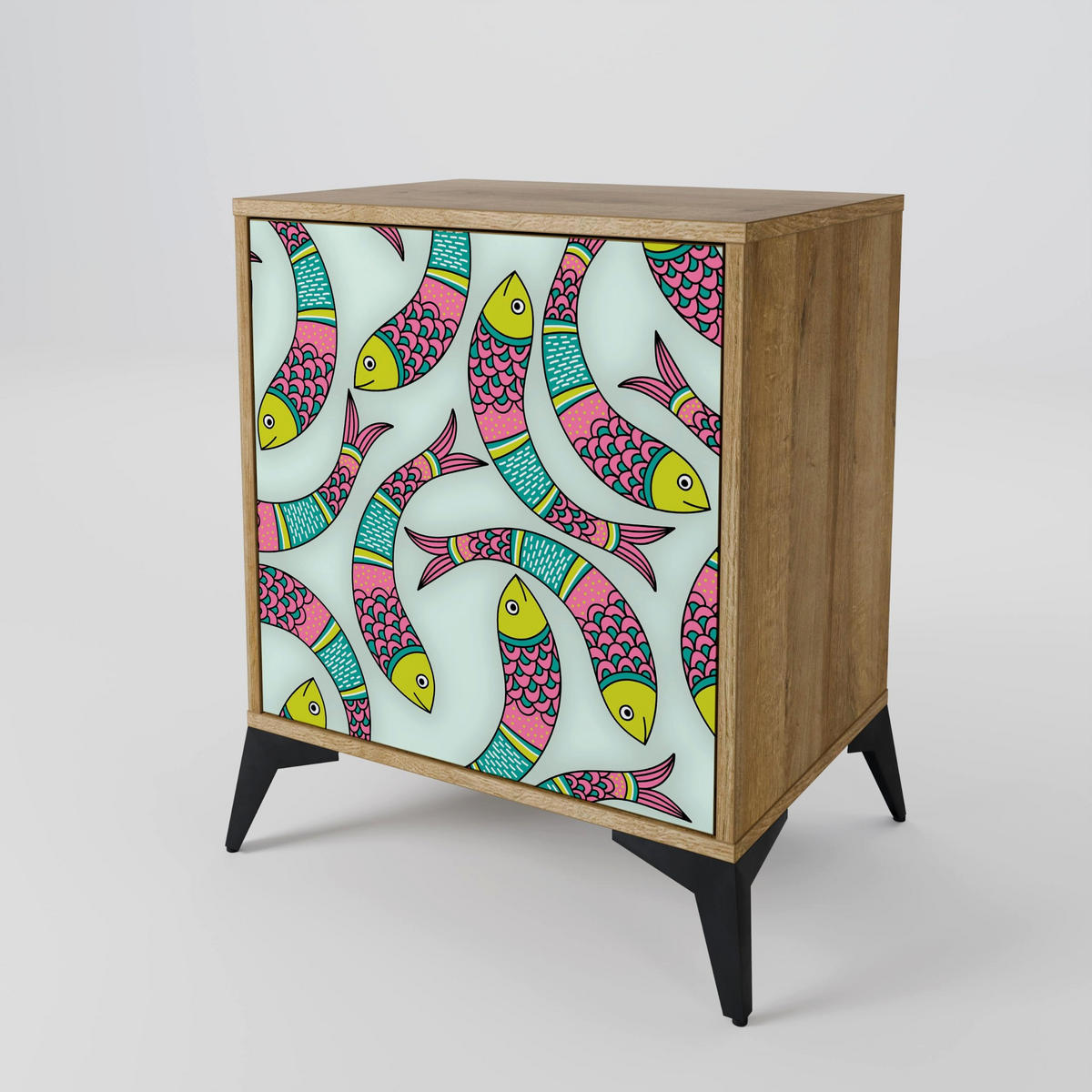 SIDEBOARD INDIAN FISH, Eichefarben, 57,5x42x57,5 cm, Ohne Füße - Eichefarben/Multicolor, Holzwerkstoff (57.5/57.5/42cm) - SpaceRebels