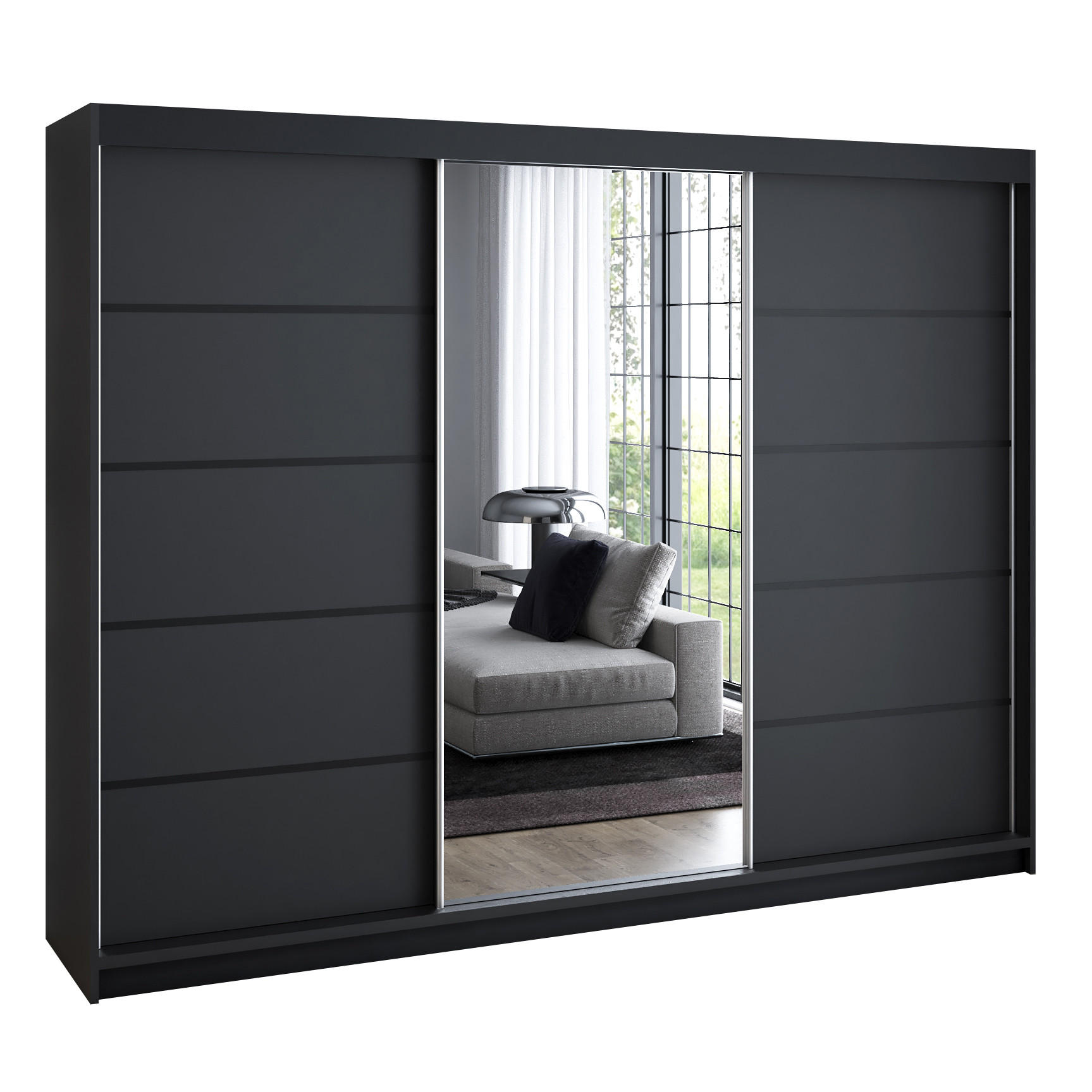 A&J MöbelLand SCHWEBETÜRENSCHRANK 200 cm VILUNO 2 Farbe: Schwarz jetzt nur online ➤