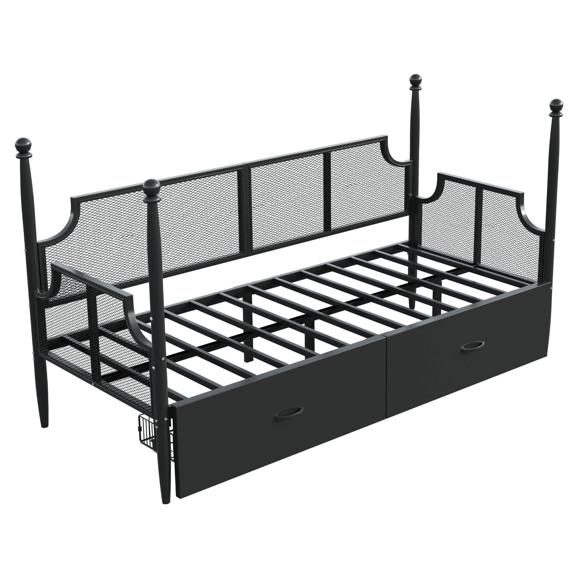 METALLBETT 90/200 cm DE-01407, in Schwarz, mit 2 Schubladen und Vintage-Design - Schwarz, Metall (90/200cm) - ComfortXL