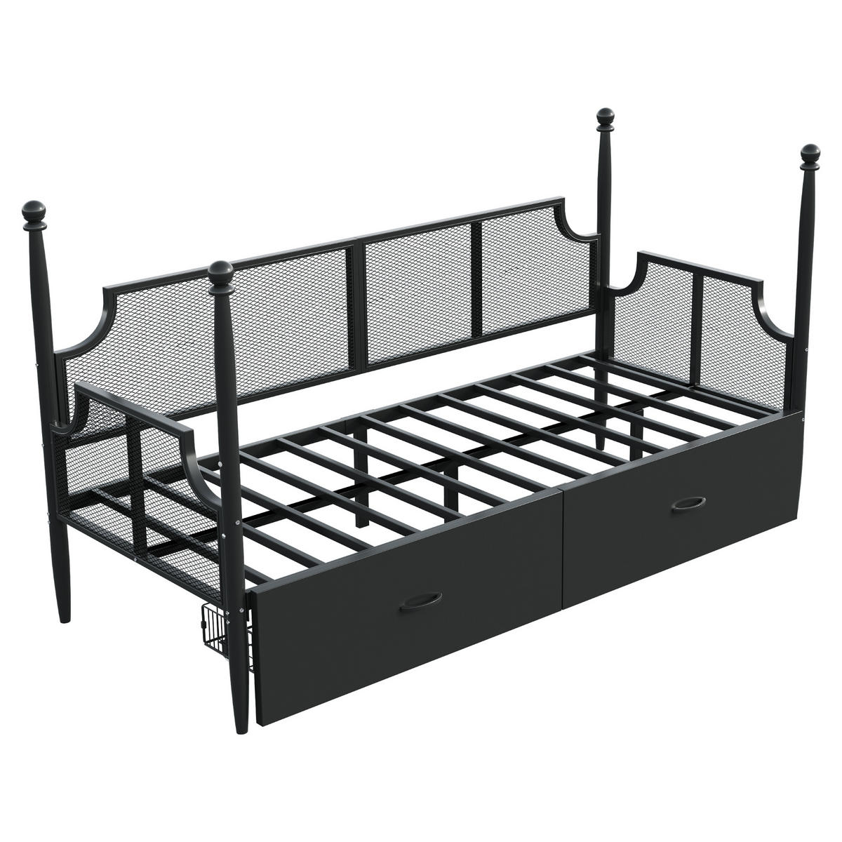 METALLBETT 90/200 cm Vintage Schwarz mit Ablagefächern - Schwarz, Metall (90/200cm) - OKWISH