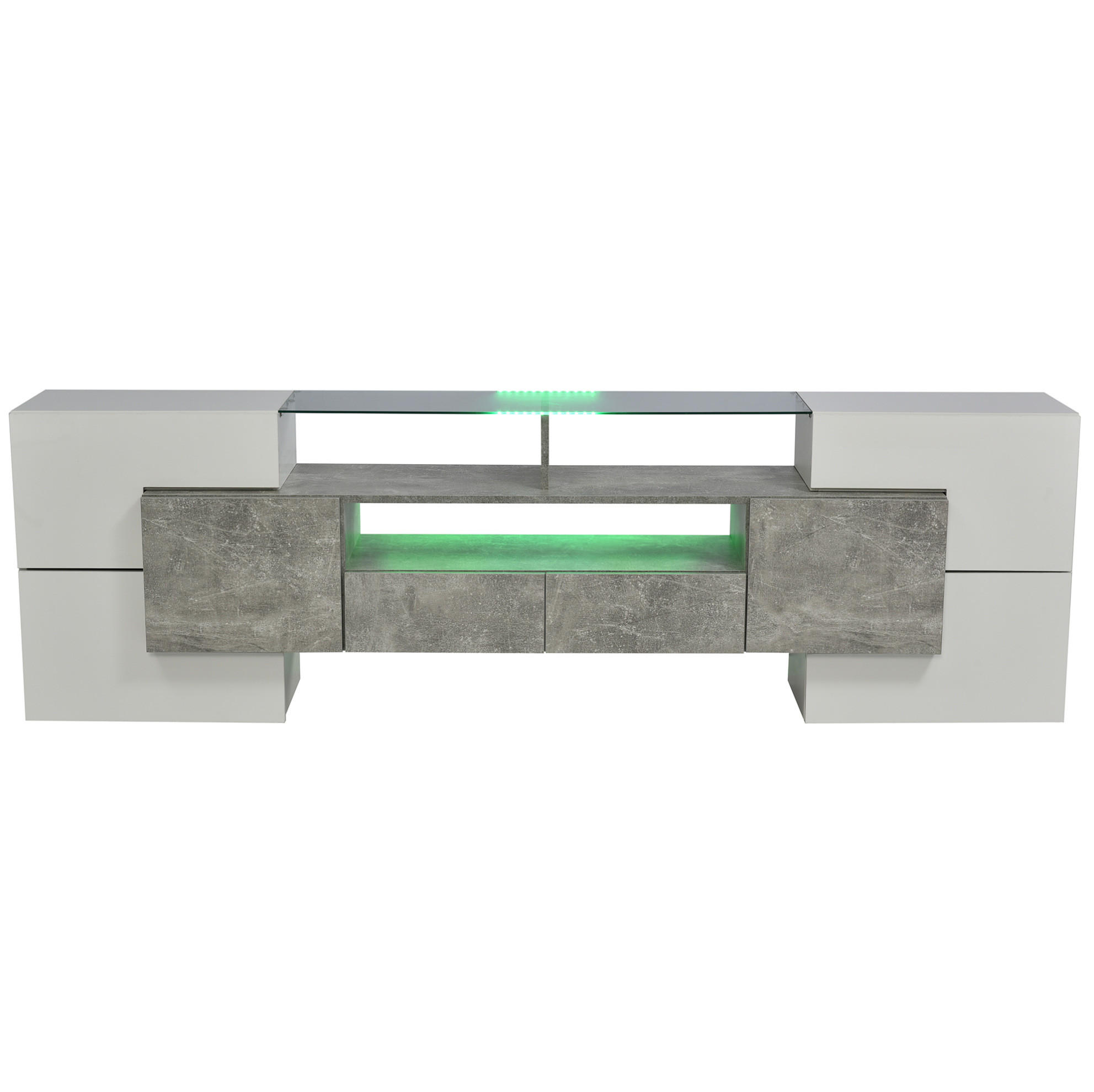NÍZKÁ komoda 200/35/60 cm, MDF, šedý s LED osvětlením a vysokým leskem - bílá, kompozitní dřevo (200/60/35cm) - BEAOK
