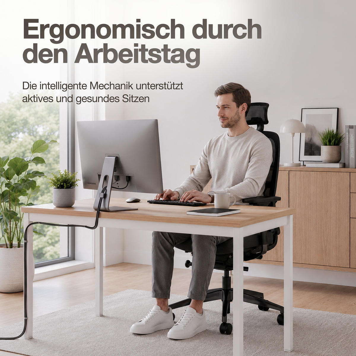 DREHSTUHL Ergonomischer Bürostuhl Atessa mit Netzrücken und Kopfstütze / Mit Kopfstütze Schwarz Netzrücken für Luftzirkulation - Schwarz, Textil (62.5/120.5/45cm) - ASSMANN