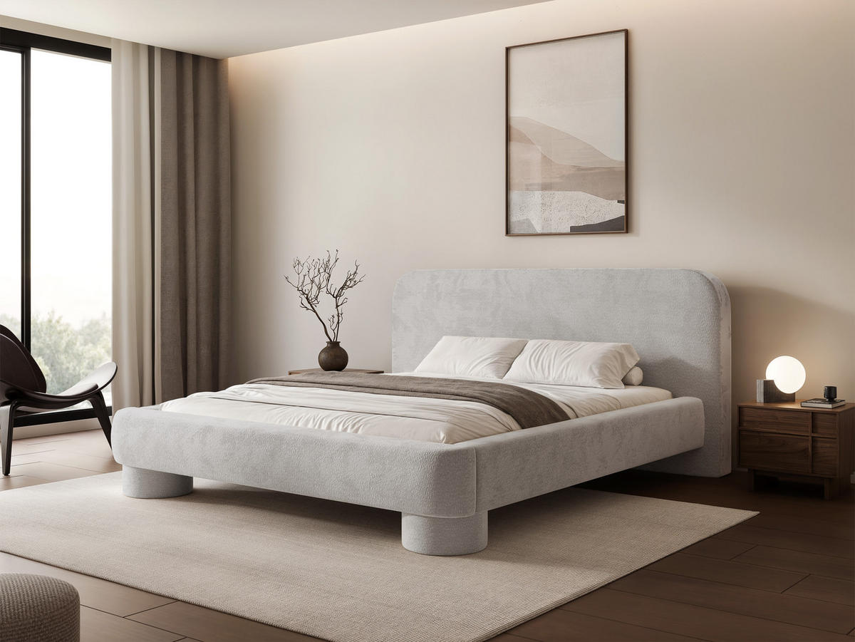 POLSTERBETT Frederico 140x200 cm Hellgrau Chenille – (Doppelbett mit Bettkasten, Lattenrost, rundes Kopfteil) - Hellgrau, Holz/Holzwerkstoff (140/200cm) - Ravio