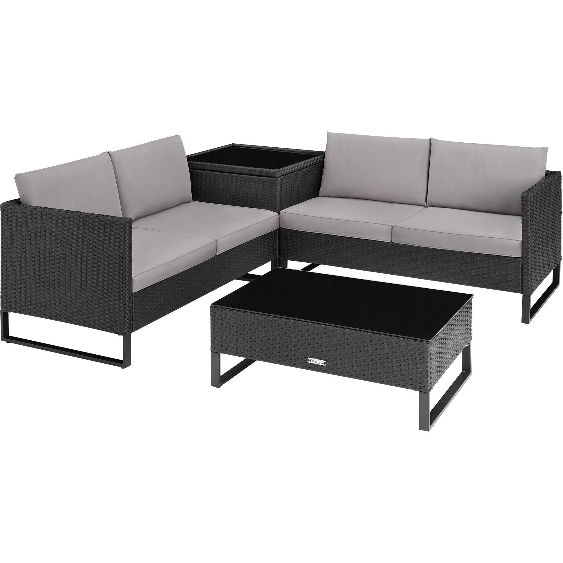 RATTANLOUNGE Ostuni,mit Sicherheitsglasplatte,schwarz - Schwarz, Kunststoff - tectake