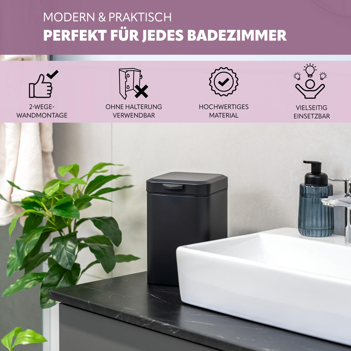 WAND-KOSMETIKEIMER 3 Liter, schwarz - Schwarz, Metall (16/24/23cm) - bremermann