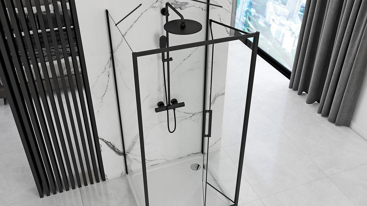 DUSCHKABINE Rea Rapid Fold Wandmontage 80x100 - Schwarz, Glas (80/100/195cm) - REA