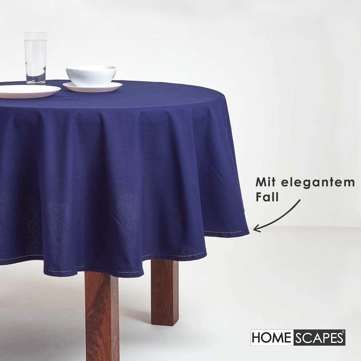 TISCHDECKE dunkelblau rund 178 cm, 100% Baumwolle - Dunkelblau, Textil (178/178cm) - Homescapes