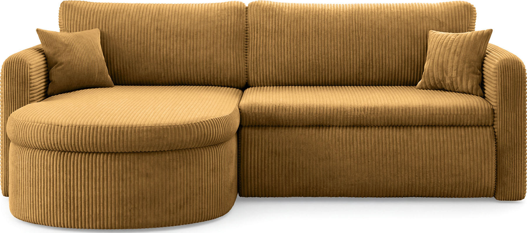ECKSOFA Cora mit Schlaffunktion & Stauraum, Universell Rechts/Links, Senfgelb Cord Chenille 260/82/160 cm - Dunkelgelb/Schwarz, Kunststoff/Textil (250/160cm) - WFL GROUP