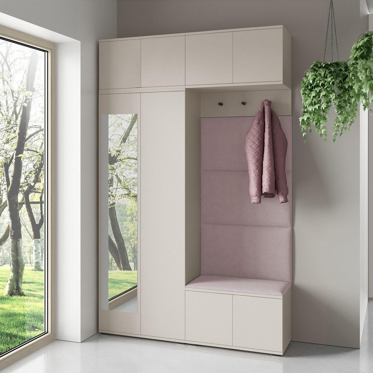 GARDEROBE NAPOLI 1 Flur und Eingangsbereich ROSA - Beige/Rosa, Holzwerkstoff (140/225/40cm) - Jerpax
