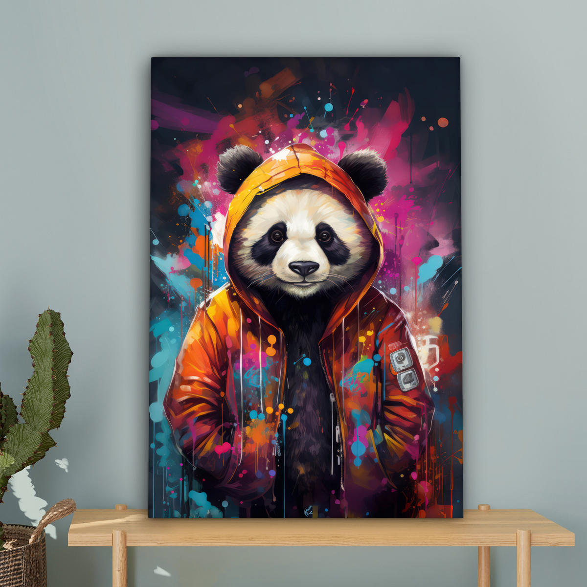 LEINWANDBILD Panda - Jacke - Graffiti - Orange 60x90 cm - Orange, Textil (60/90cm) - MuchoWow