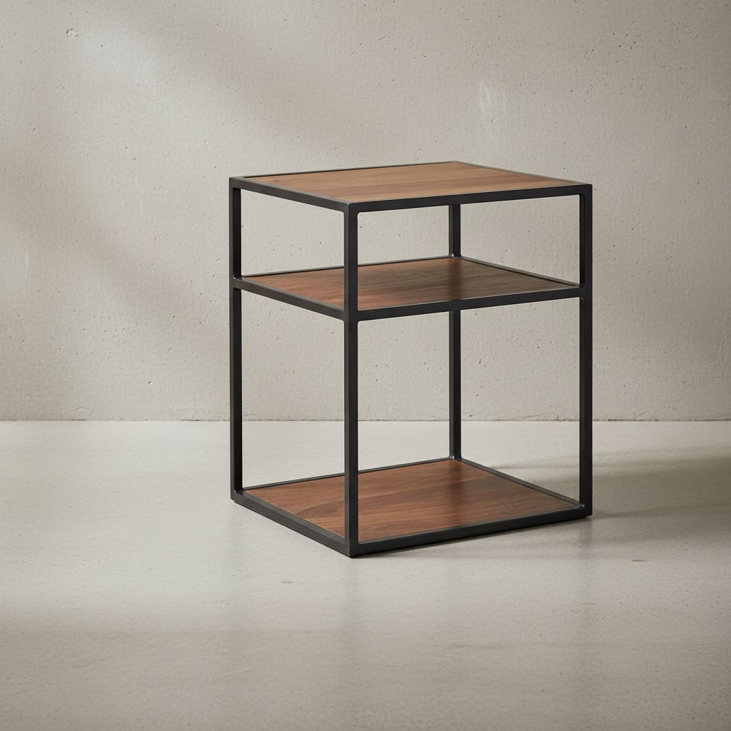 NACHTTISCH – Massivholz, 40x50x35 cm, 3 Ablagen, Industrial-Stil - Schwarz/Braun, Holz/Metall (40/50/35cm) - KADIMA DESIGN