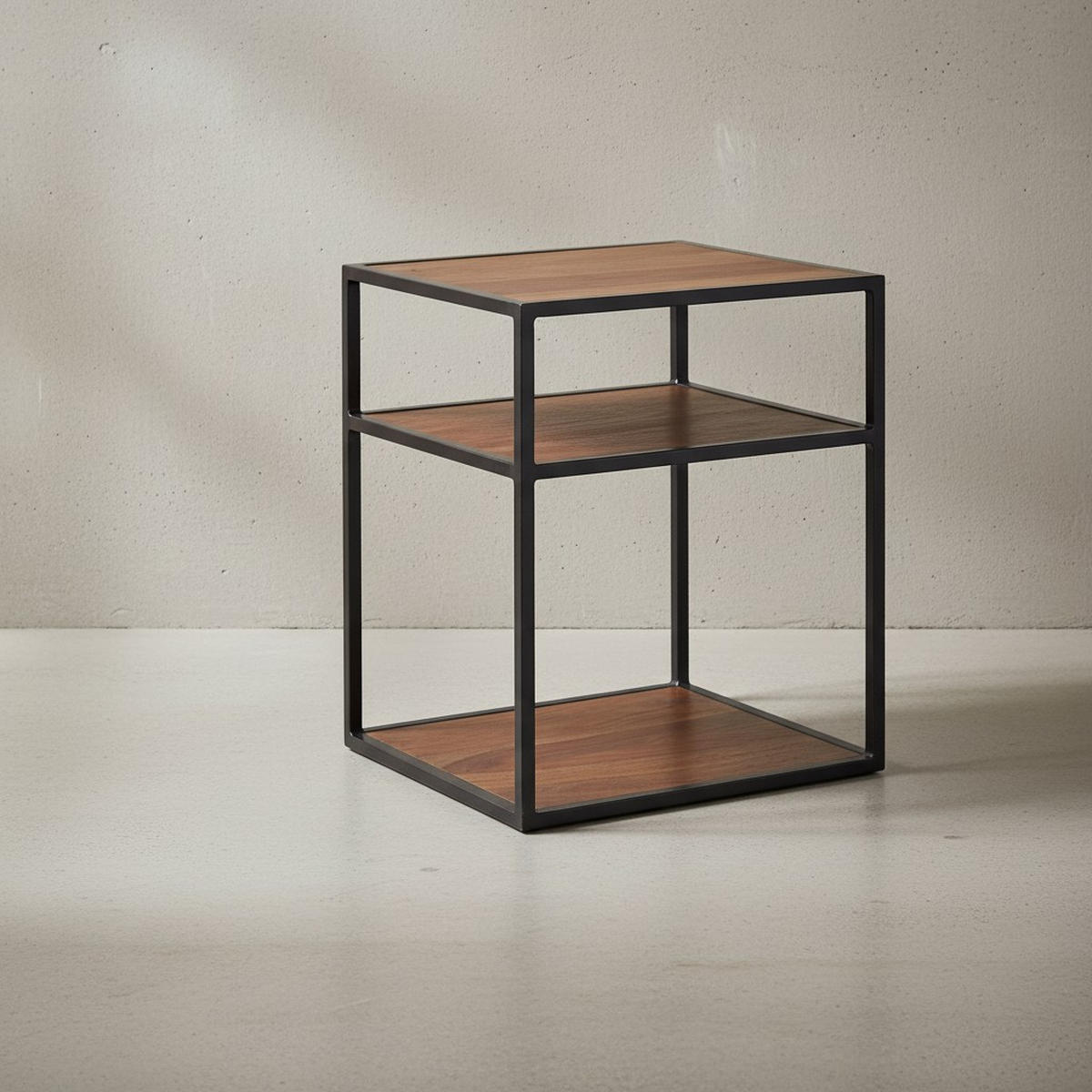 NACHTTISCH – Massivholz, 40x50x35 cm, 3 Ablagen, Industrial-Stil - Schwarz/Braun, Holz/Metall (40/50/35cm) - KADIMA DESIGN