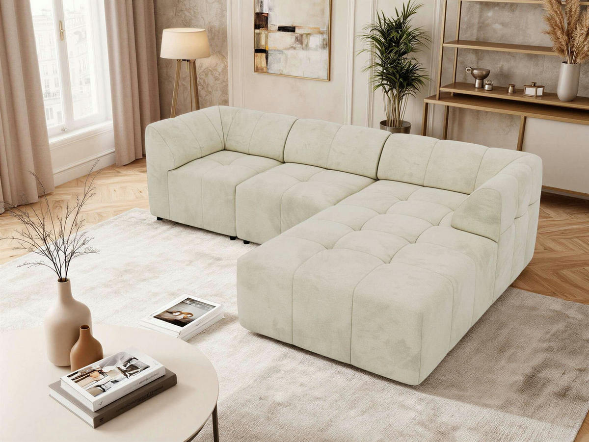 ECKSOFA VORITA L 3M - Beige Velvet - Rechts Seite - Beige/Schwarz, Kunststoff/Textil (176/267cm) - MKS