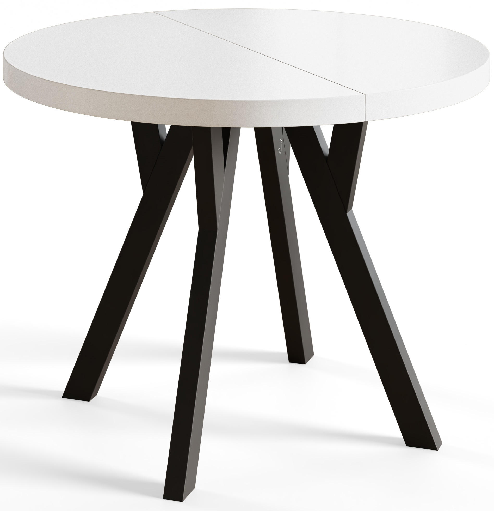 ESSZIMMERTISCH OVO, ausziehbarer Tisch 90 cm bis 190 cm, Farbe: Weiß, mit Holzbeinen in Farbe Schwarz - Schwarz/Weiß, Holzwerkstoff (90/90/77cm) - Alpi-Möbel