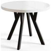 ESSZIMMERTISCH OVO, ausziehbarer Tisch 80 cm bis 130 cm, Farbe: Weiß, mit Holzbeinen in Farbe Schwarz - Schwarz/Weiß, Holzwerkstoff (80/80/77cm) - Alpi-Möbel