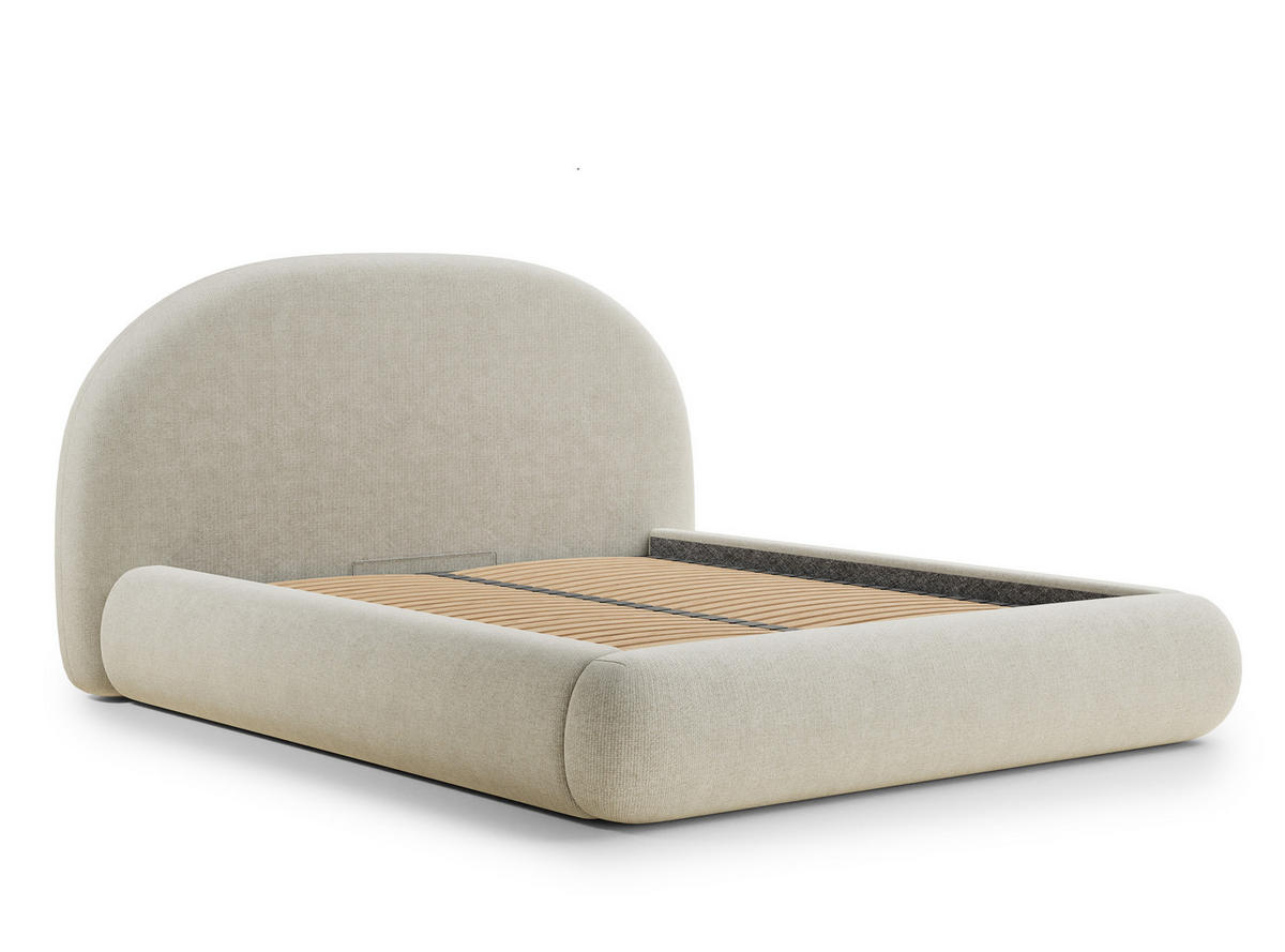 POLSTERBETT Maumere Creme 140/200 cm im Chenille-Stoff - Creme/Schwarz, Holz/Holzwerkstoff (140/200cm) - Maison de Reve