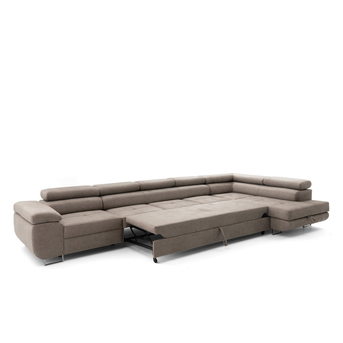 ECKSOFA WILD XXL Rechts mit Schlaffunktion 125x240 Velours Beige - Beige/Silberfarben, Holz/Textil (200/400cm) - Muffo