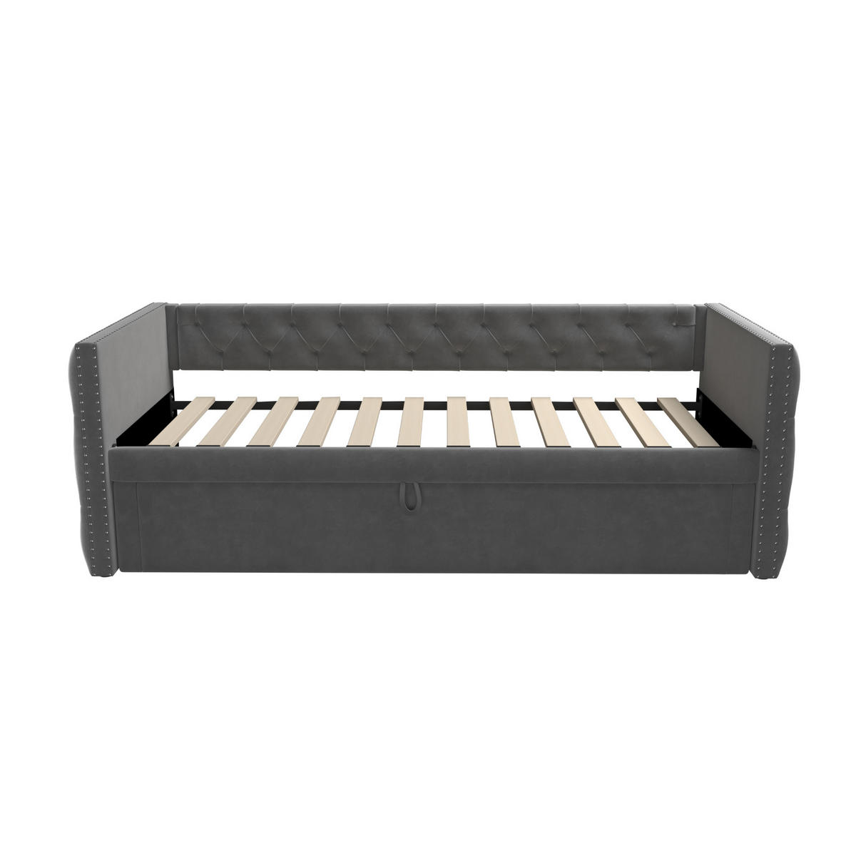 POLSTERBETT Schlafsofa 90/200 cm grau mit Lattenrost und hautfreundlichem Samtstoff - Grau, Textil (90/200cm) - OKWISH