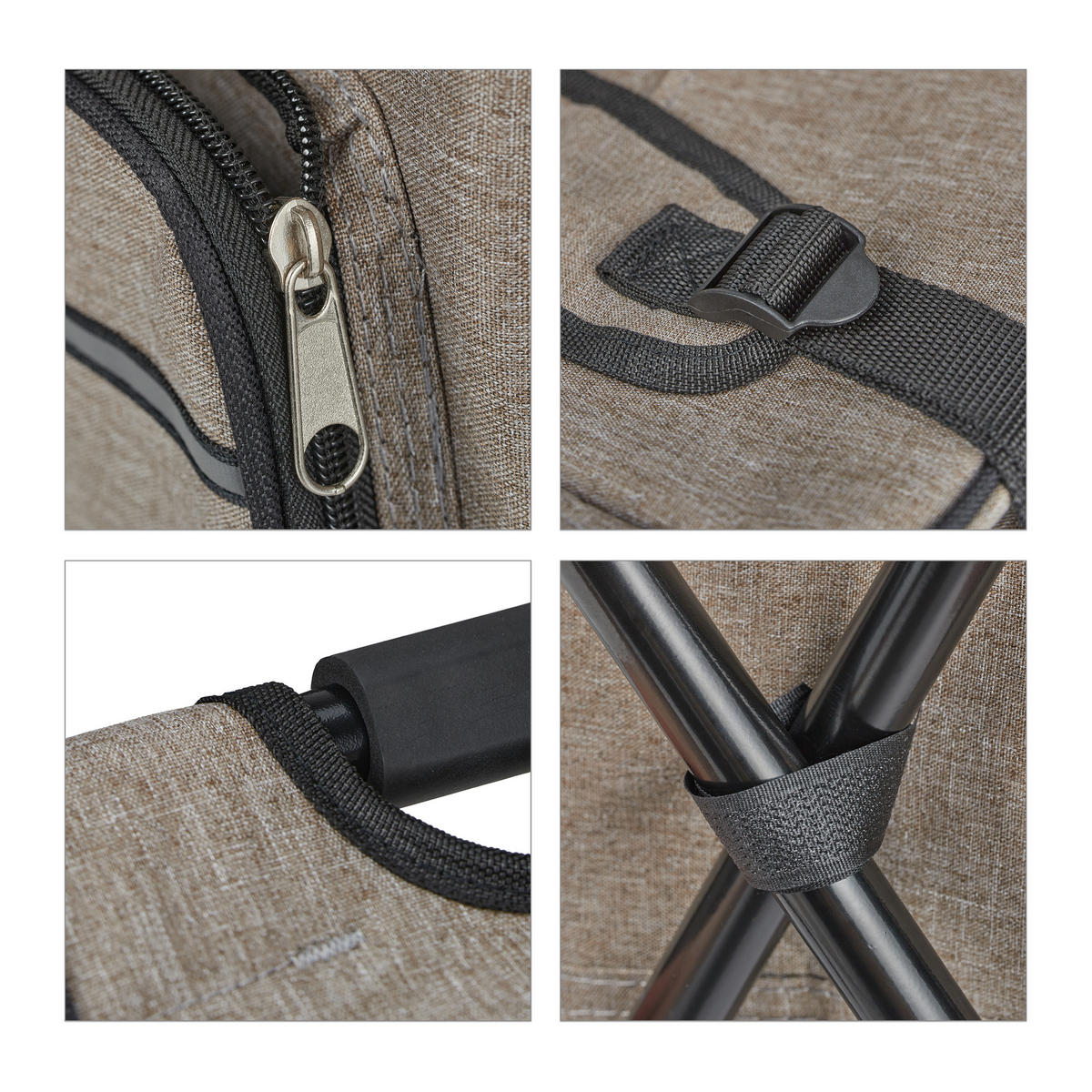 CAMPINGHOCKER - Beige, Textil/Metall (35/42/29cm) - Relaxdays