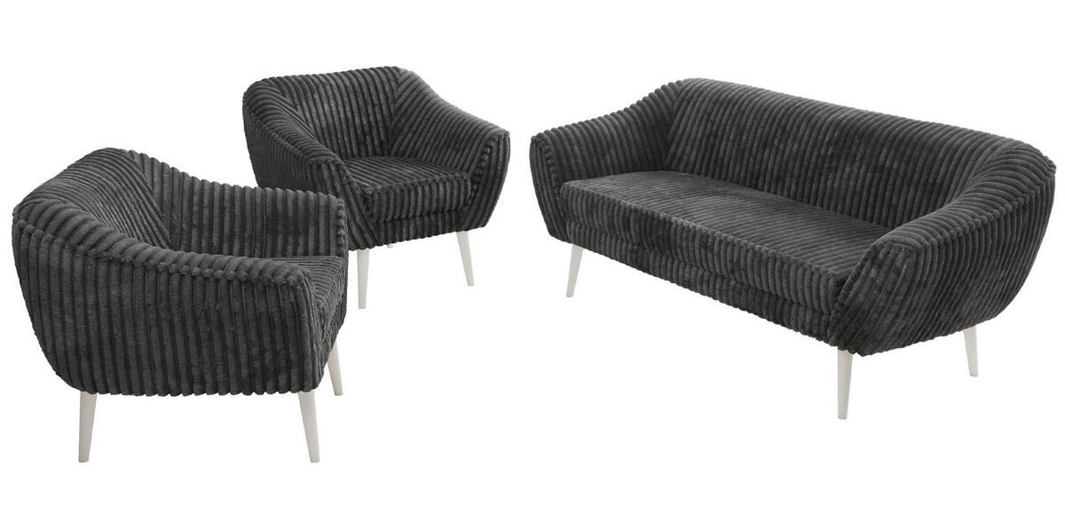 SEDACÍ SOUPRAVA 3+1+1 PIRS - Šedá Manšestr - Bílé nohy - šedá/bílá, kompozitní dřevo/textil (180/75/74cm) - MKS
