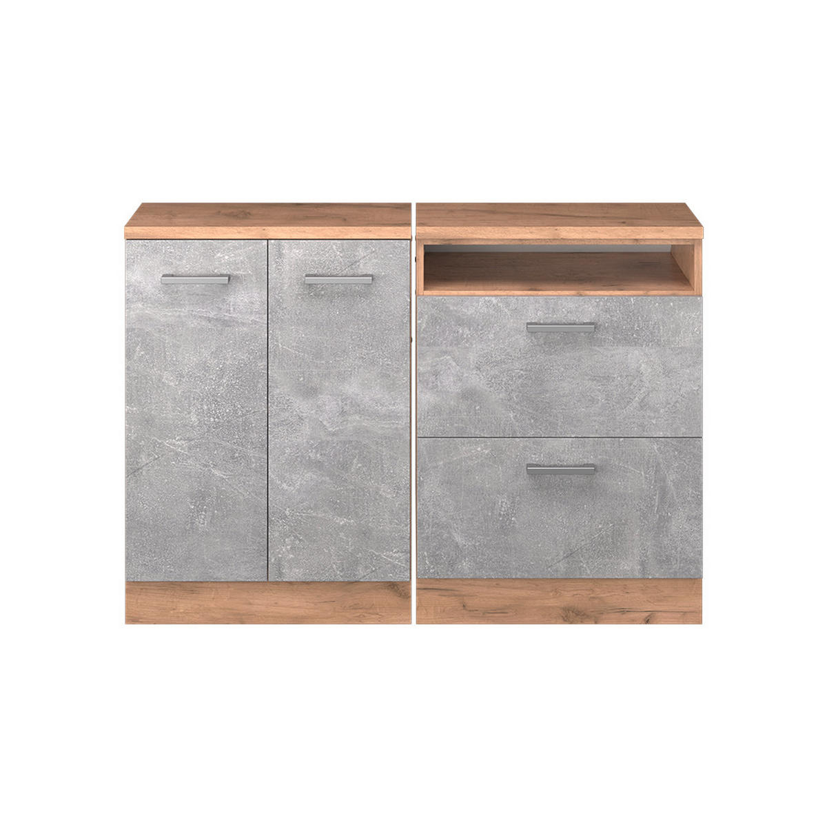 KUHINJSKI ORMAR ZA KOSINE KROVA R-Line Beton 120 cm Set od 2 korpusa ormara, dubina 60 cm - hrast medunac/siva, drvni materijal (120/83.8/60cm) - Vicco