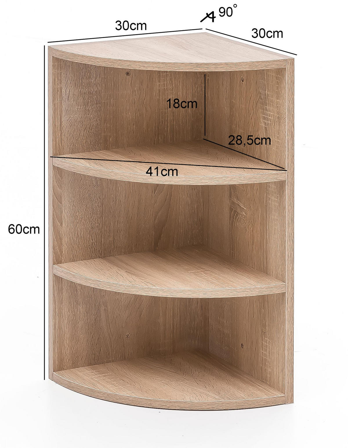 ECKREGAL dreieckig SANDY Wandregal - Sonoma Eiche, Holzwerkstoff (30/60/30cm) - tinkaro