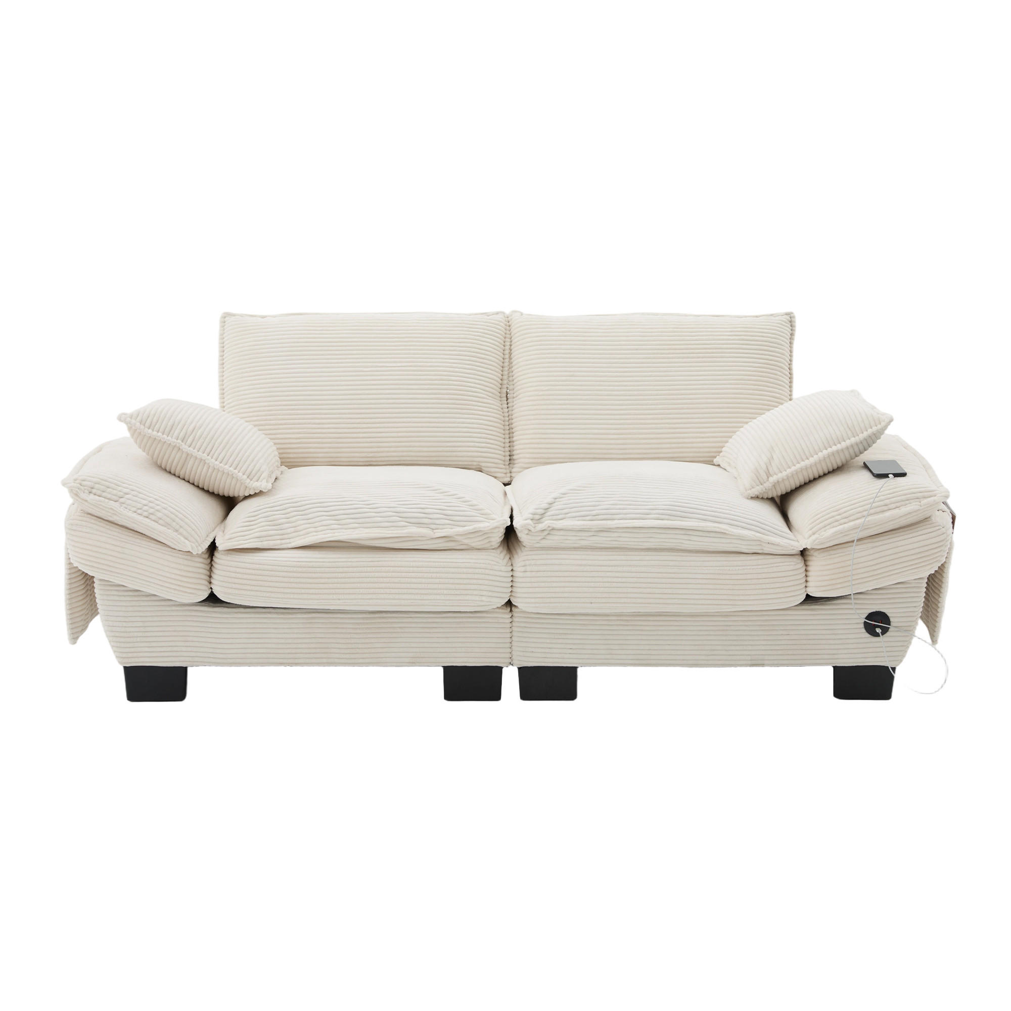 2-SITZER SOFA Cord Beige mit USB-C und Seitentaschen - Beige, Holzwerkstoff/Kunststoff (190/84/73cm) - WISHDOR
