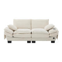 2-SITZER SOFA Cord Beige mit USB-C und Seitentaschen - Beige, Holzwerkstoff/Kunststoff (190/84/73cm) - WISHDOR