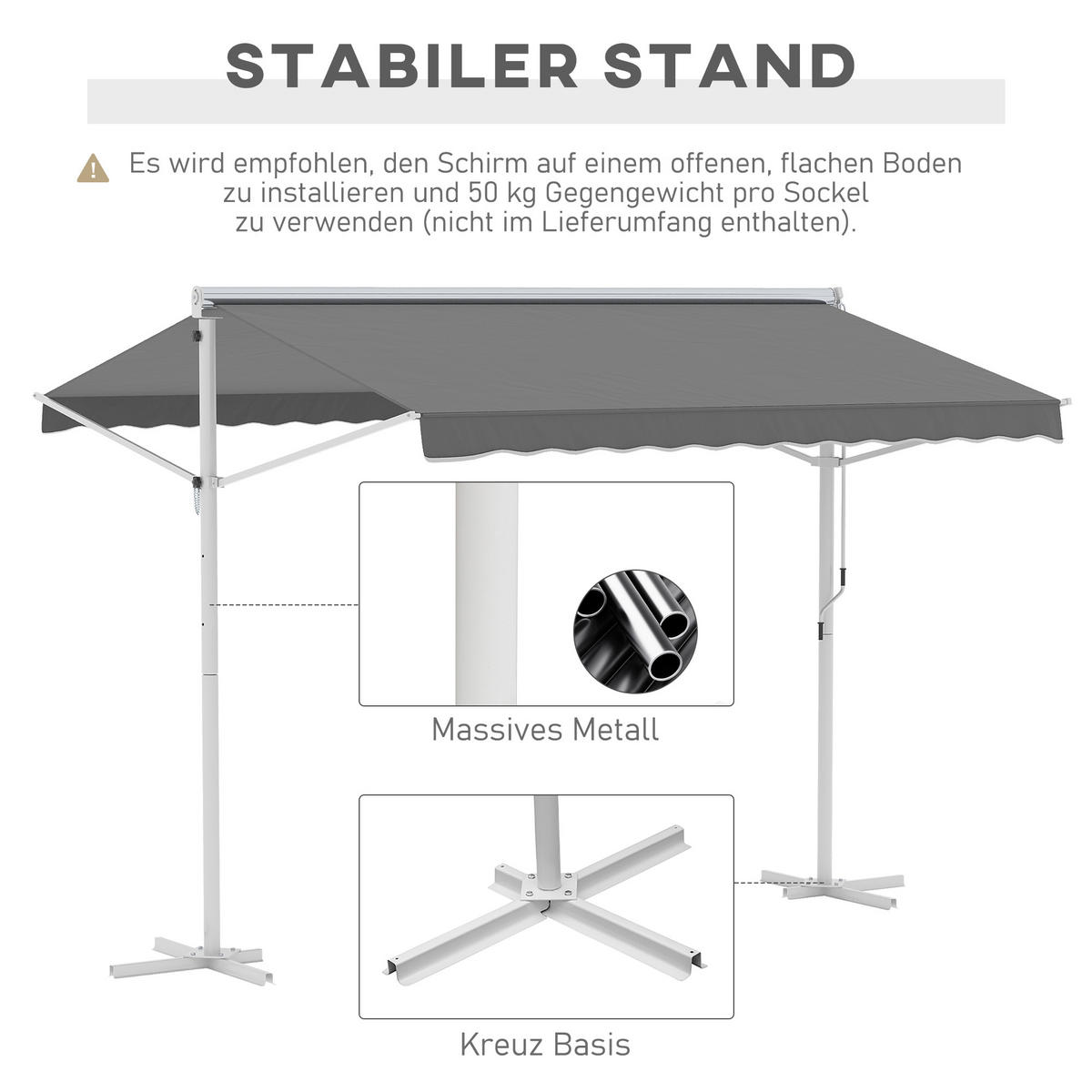 STANDMARKISE, Grau, Metall, Polyester - Grau, Metall (295/255/300cm) - Outsunny
