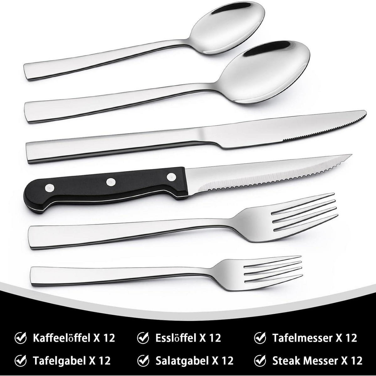 BESTECKSET 72-teilig für 12 Personen Edelstahl - Silberfarben, Metall