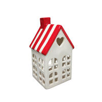 LED-LATERNENHAUS Hytte Rot Weiß 8.8/8.5/17.2 cm Keramik - Rot/Weiß, Keramik (8.5/17.2/8.8cm) - Mondex