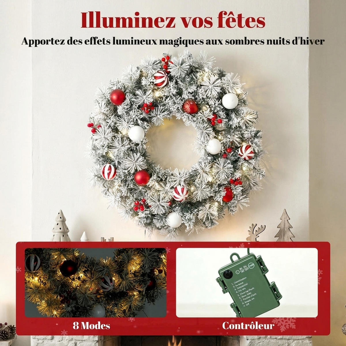 BELEUCHTETER Weihnachtskranz Grün 60.0/60.0/12.0 cm - Grün, Kunststoff (60cm)