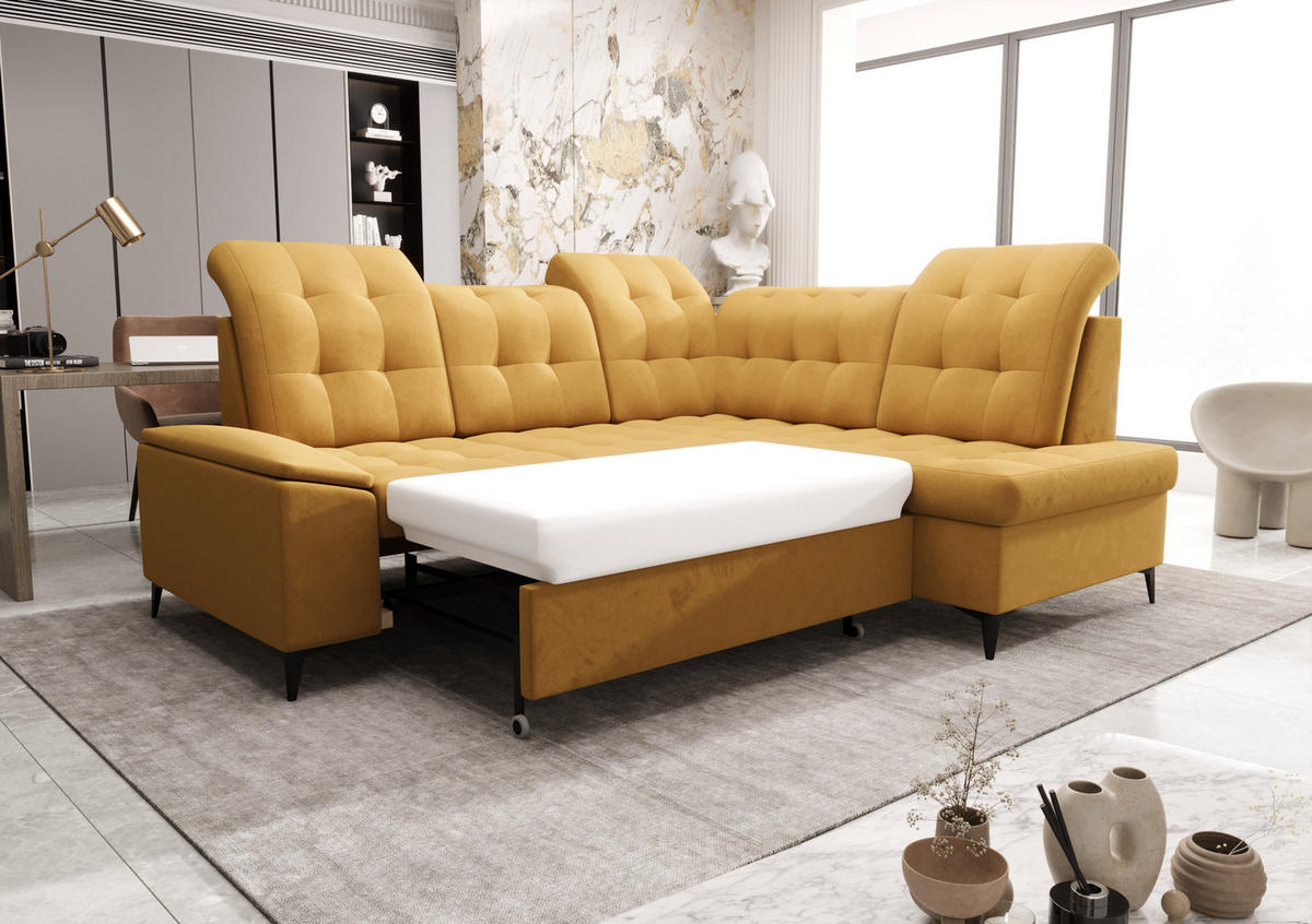 ECKSOFA KONGO RBN16, Eckcouch in L-Form mit Schlaffunktion, Farbe: Graphit, Velourstoff, Ottomane Rechts - Schwarz, Textil (268/210cm) - O-Sofa