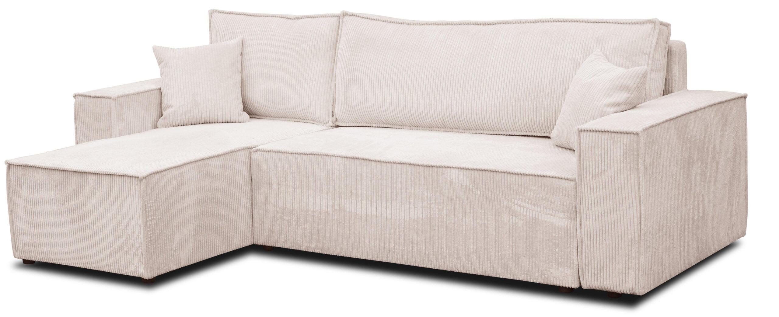 ECKSOFA Hugo L in L-Form mit Schlaffunktion und Bettkasten, Farbe: Beige, Cordstoff, Ottomane Unsiversal - Beige, Textil (244/145cm) - VENASI MÖBEL